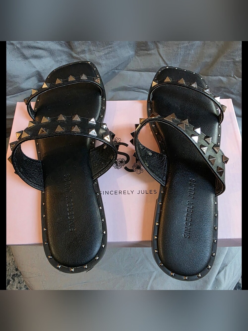 Sincerely Jules Black Studded Slide Sandals-Size 7